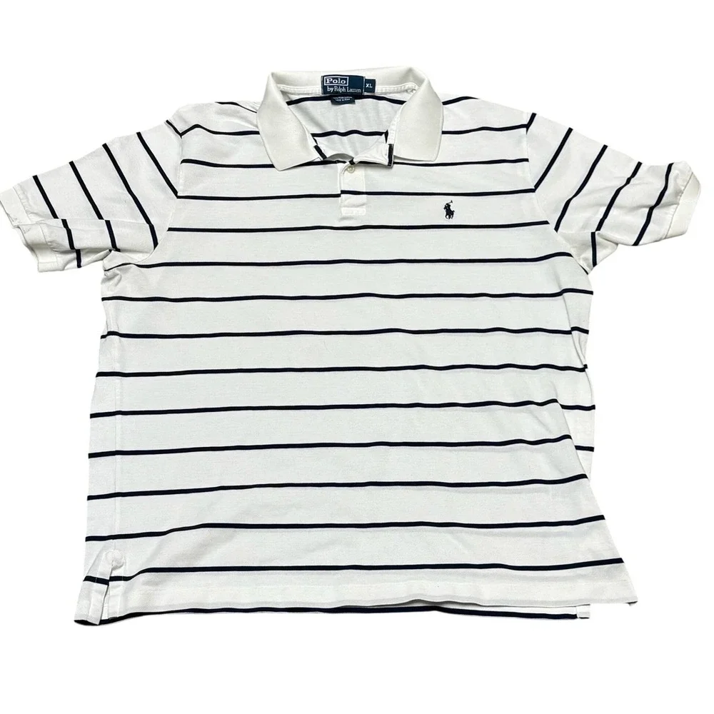 Polo Ralph Lauren Striped Polo‎ Shirt White Navy Men's XL